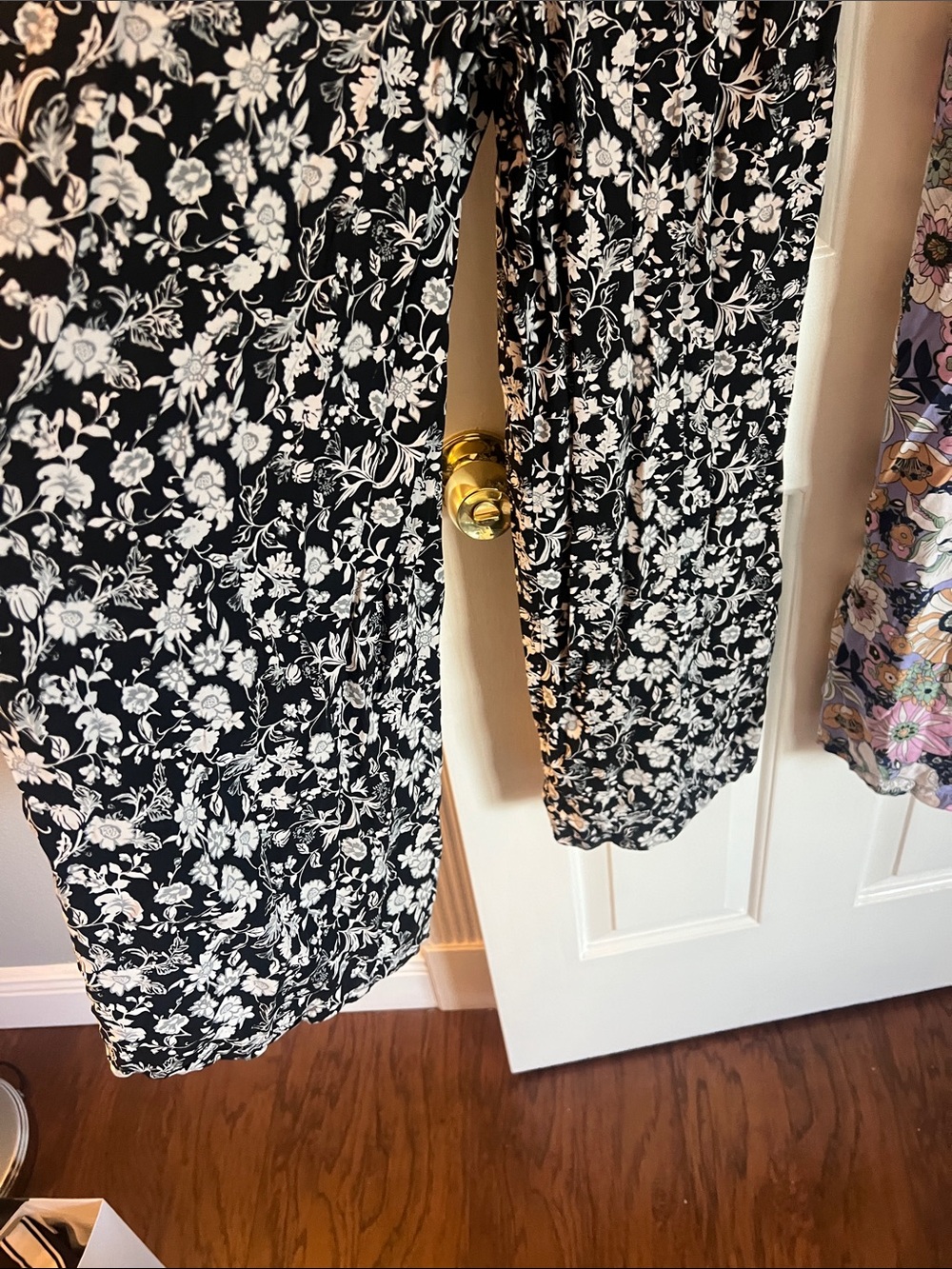 Two Smocked Floral Wide-Leg Jumpsuit - Black Floral / Multicolor Floral - Picture 4 of 7